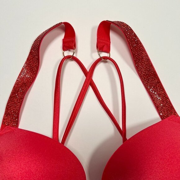 Victoria Secret 38D XL Bombshell Push Up Top Cheeky Bikini Set Shine Strap Pink - Picture 4 of 13